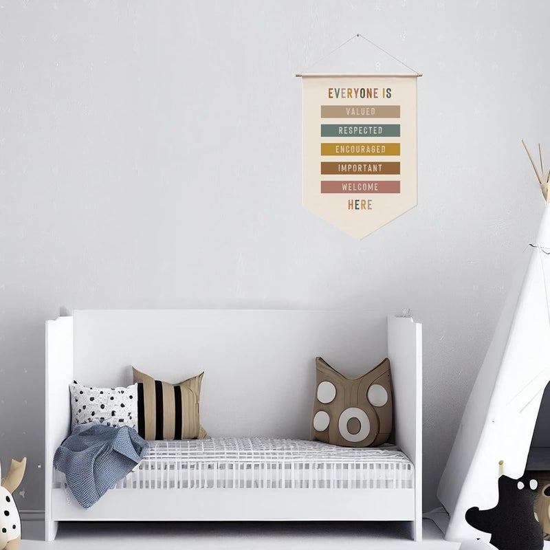 WCDHOR Everyone Is Valued Wall Hanging, Classroom Welcome Quote, Boho Classroom Decor, All Are Welcome Here, Rainbow Wall Banner, Playroom Decor, Hanging Banners for Wall Decor - Image 2